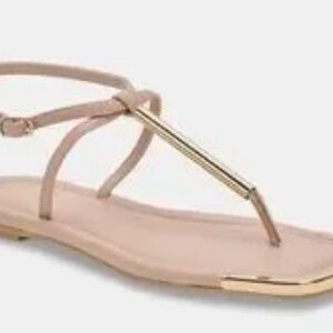 Dolce Vita Nude T-Strap Sandal with Gold Bar